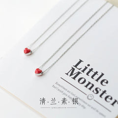 Silver Red Heart Pendant Long Chain Necklace For Women