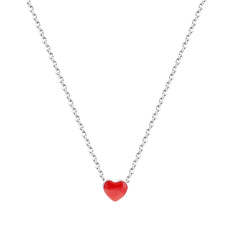 Silver Red Heart Pendant Long Chain Necklace For Women