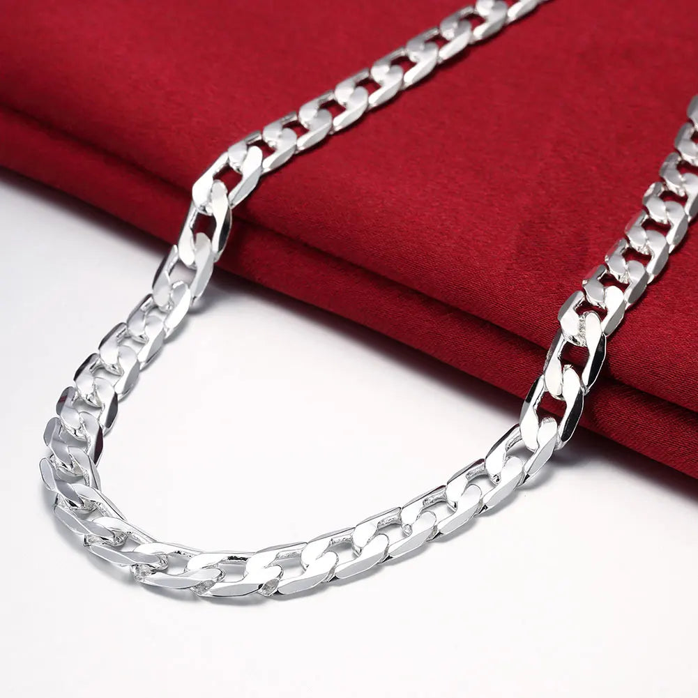 925 Silver Necklace 20/24 Inches 8MM Chain Men's Jewelry Wedding Christmas