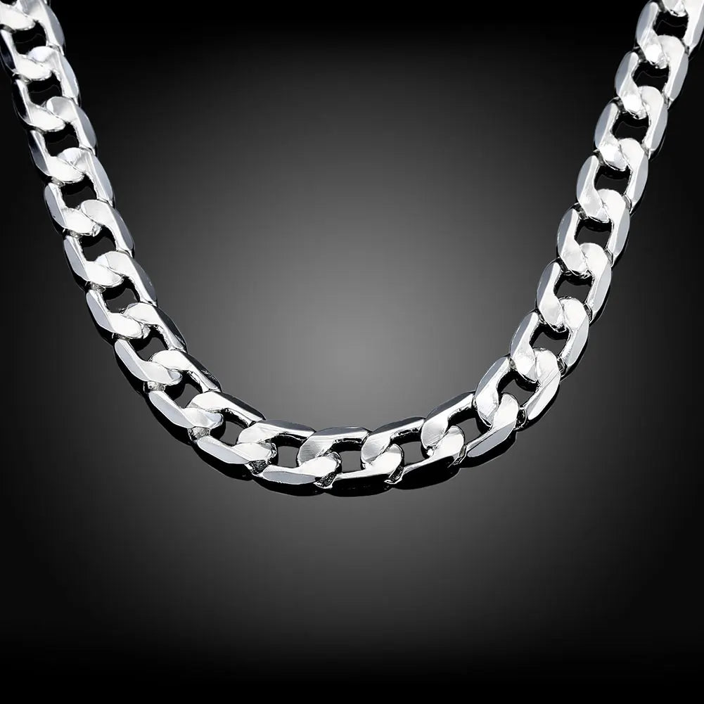 925 Silver Necklace 20/24 Inches 8MM Chain Men's Jewelry Wedding Christmas