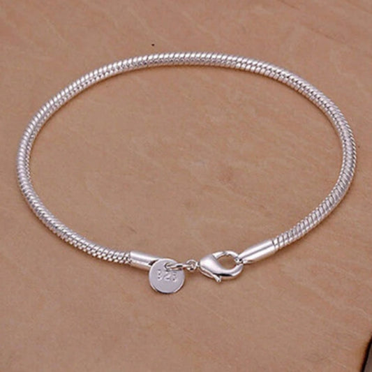 Sterling Silver Snake Chain Bracelet 3mm for Women Men