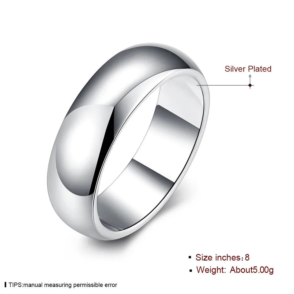 Smooth Circle Wedding Rings 925 Silver for Women Men Engagement Ring