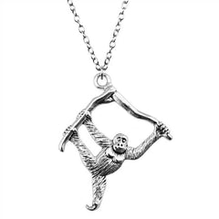 Vintage Antique Silver Orangutan Monkey Pendant Necklace for Women Men