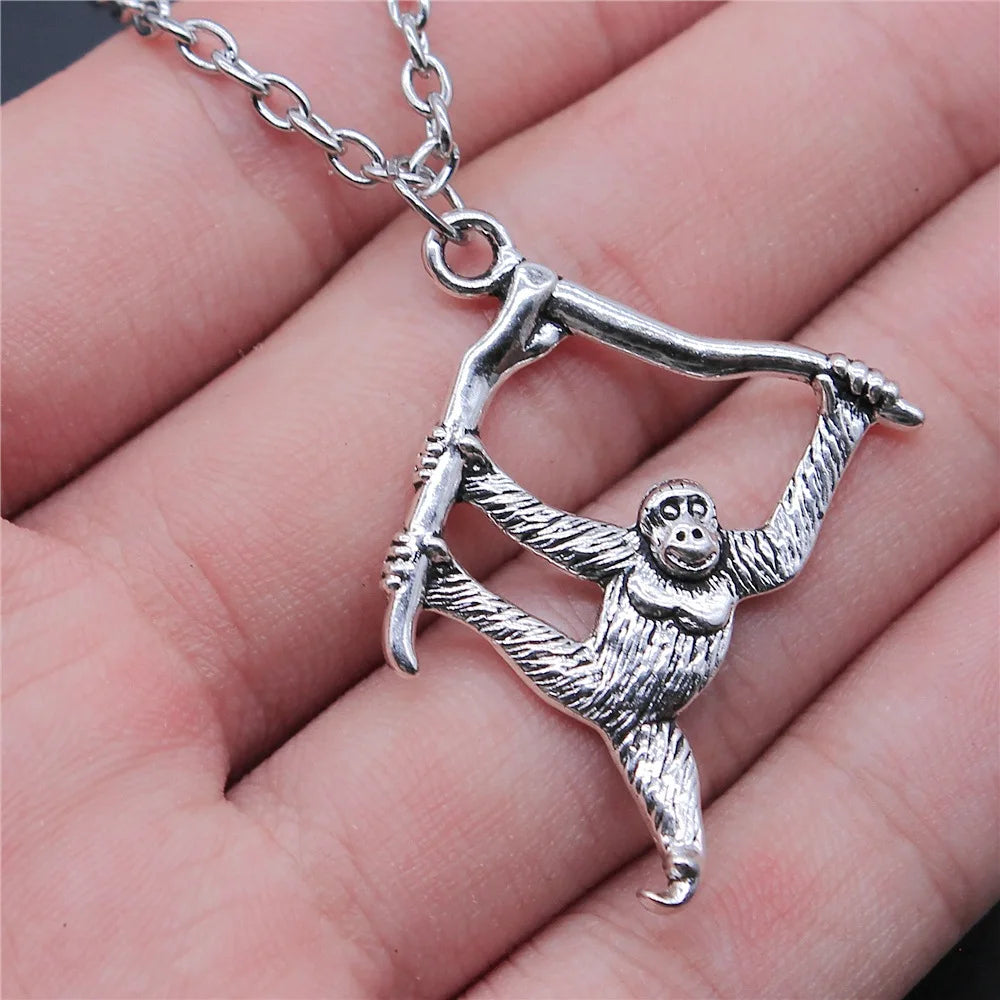 Vintage Antique Silver Orangutan Monkey Pendant Necklace for Women Men