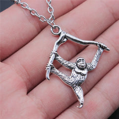 Vintage Antique Silver Orangutan Monkey Pendant Necklace for Women Men