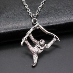 Vintage Antique Silver Orangutan Monkey Pendant Necklace for Women Men