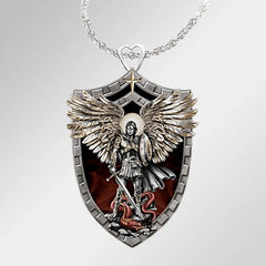 Vintage Men's Saint Michael Pendant Necklace Knight Shield Jewelry