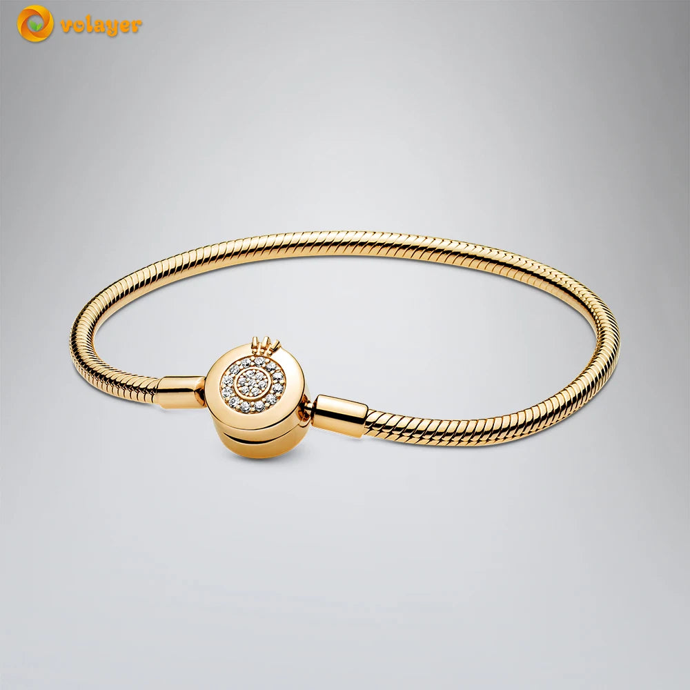 925 Silver Crown O Heart T-Bar Heart Snake Chain Bracelet