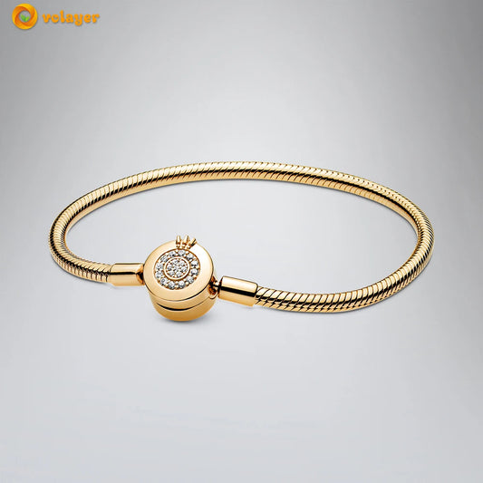 925 Silver Crown O Heart T-Bar Heart Snake Chain Bracelet