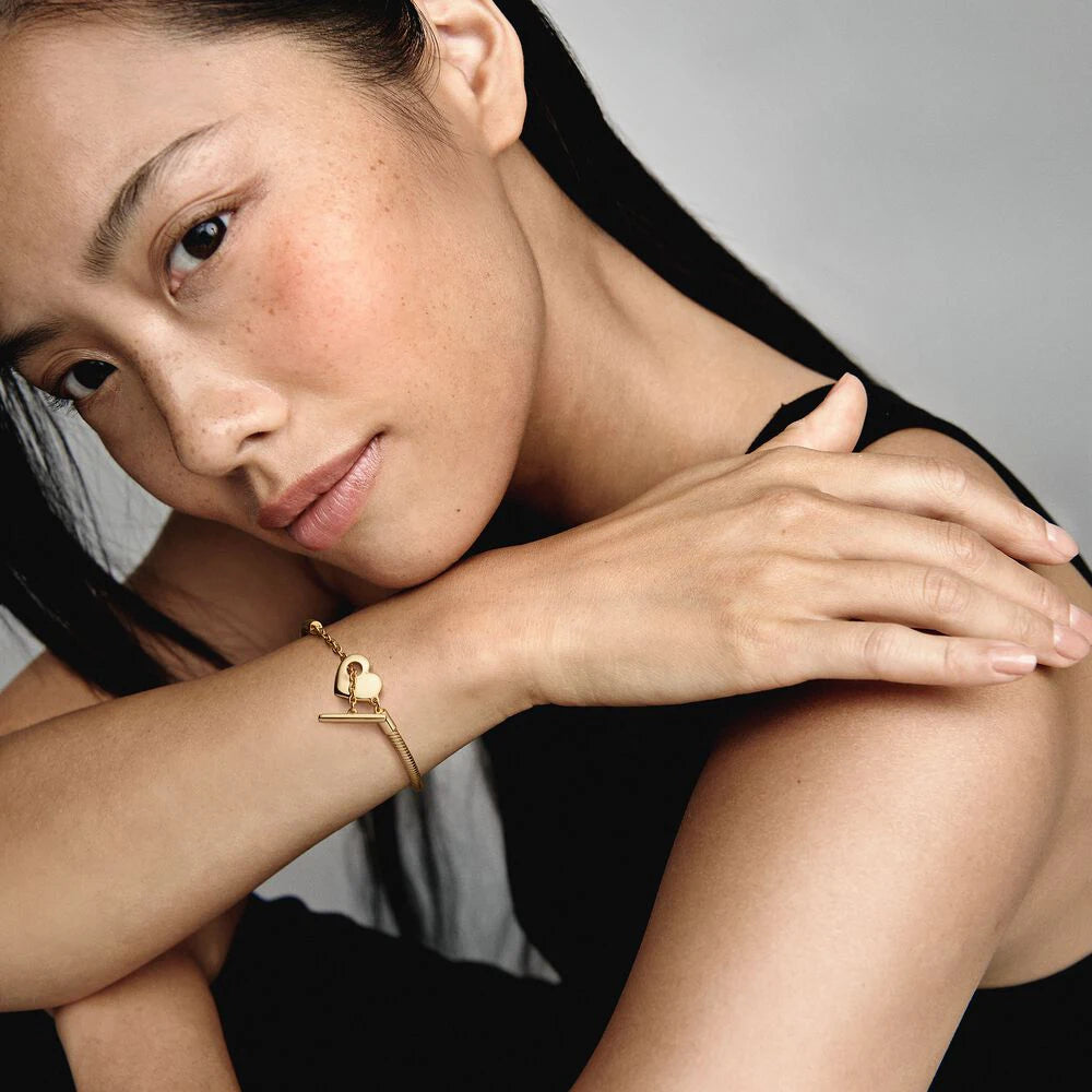 925 Silver Crown O Heart T-Bar Heart Snake Chain Bracelet