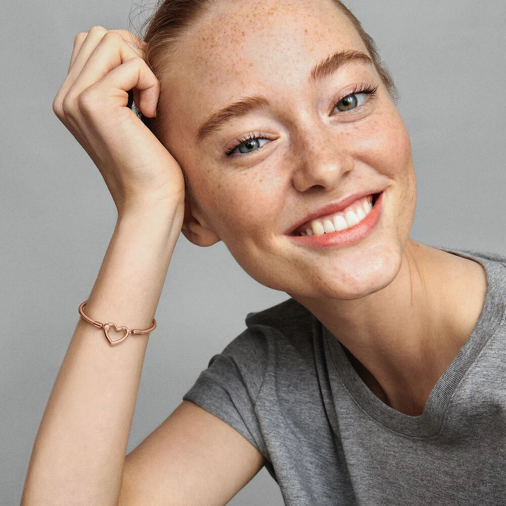 925 Silver Crown O Heart T-Bar Heart Snake Chain Bracelet