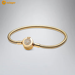 925 Silver Crown O Heart T-Bar Heart Snake Chain Bracelet