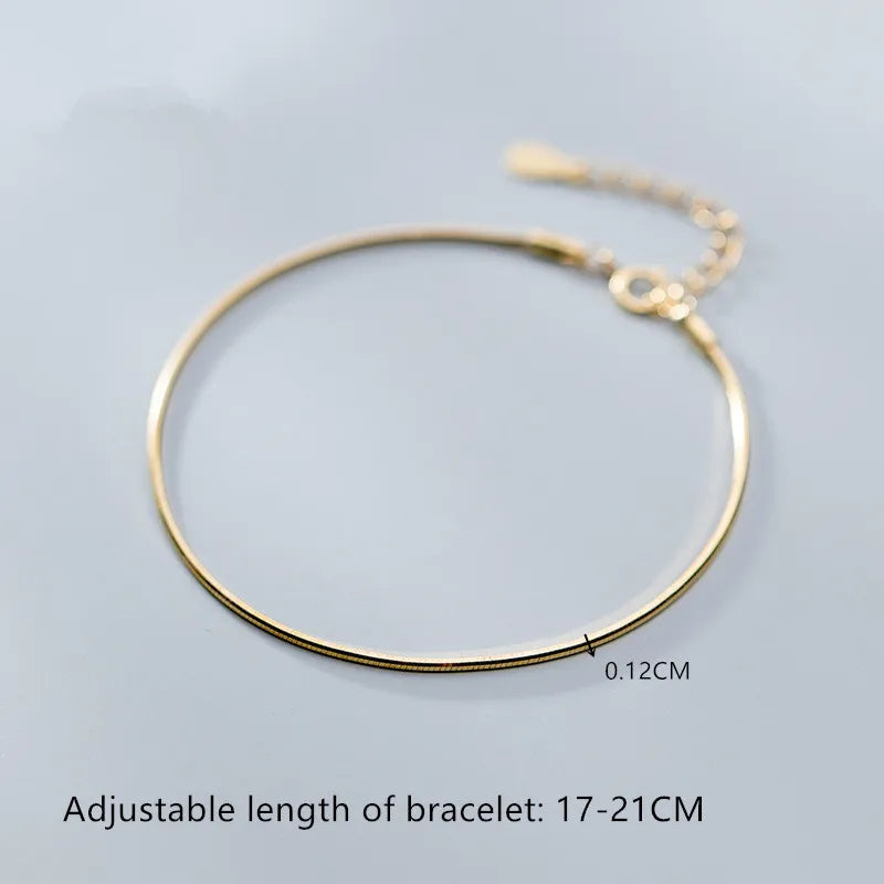 Golden Snake Bone Chain Charm Bracelet 925 Sterling Silver