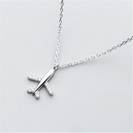 925 Silver CZ Airplane Pendant Necklace for Women