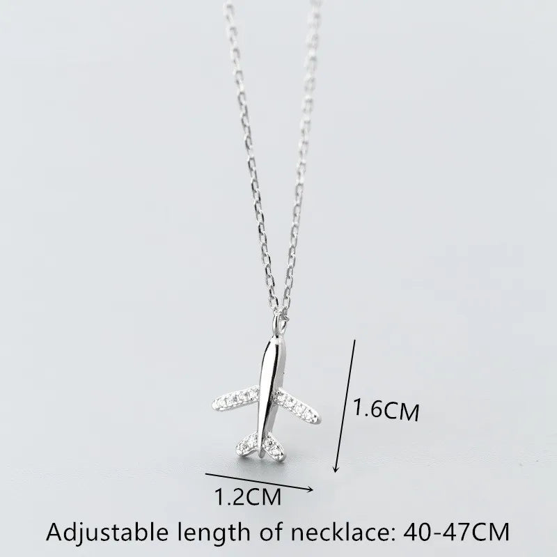925 Silver CZ Airplane Pendant Necklace for Women