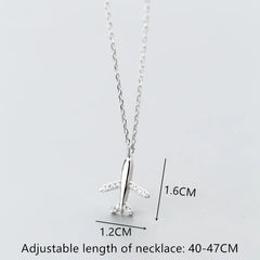 925 Silver CZ Airplane Pendant Necklace for Women