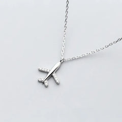 925 Silver CZ Airplane Pendant Necklace for Women