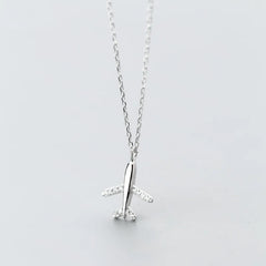 925 Silver CZ Airplane Pendant Necklace for Women