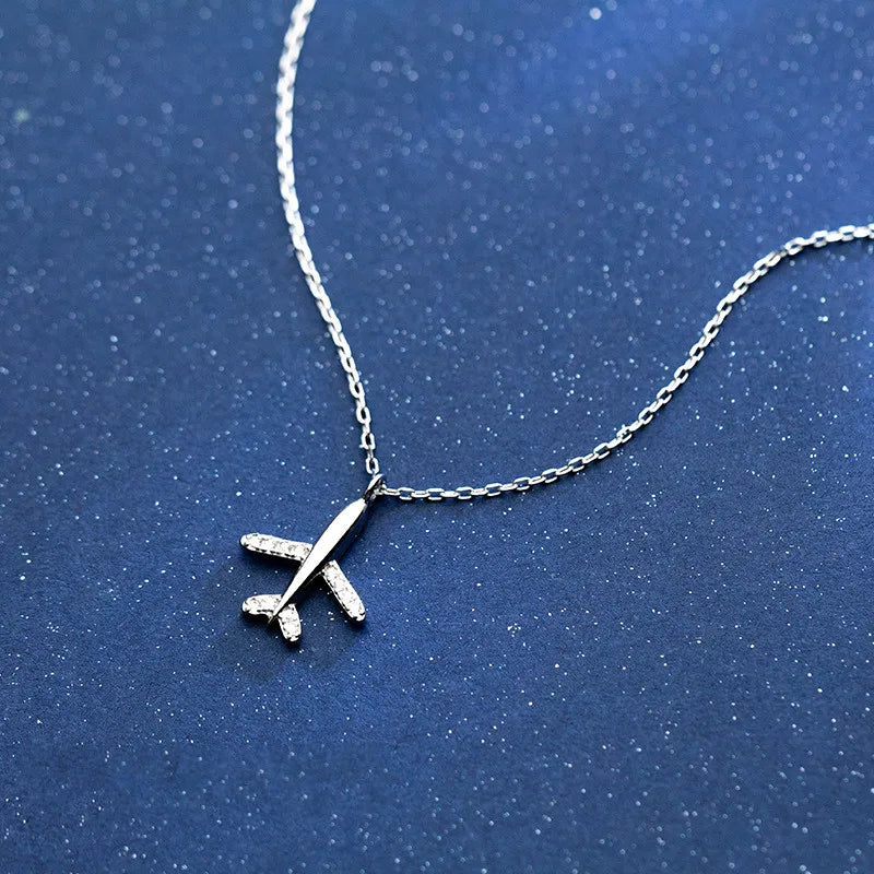 925 Silver CZ Airplane Pendant Necklace for Women