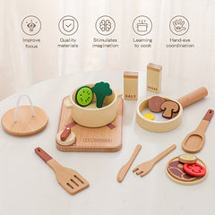 Wooden Cooking Set Toy High Quality Paint Smooth Surface No Burrs