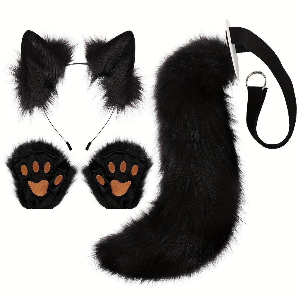 Fox Ears Hair Hoop Beast Tail Furry Halloween Plush Cosplay Set