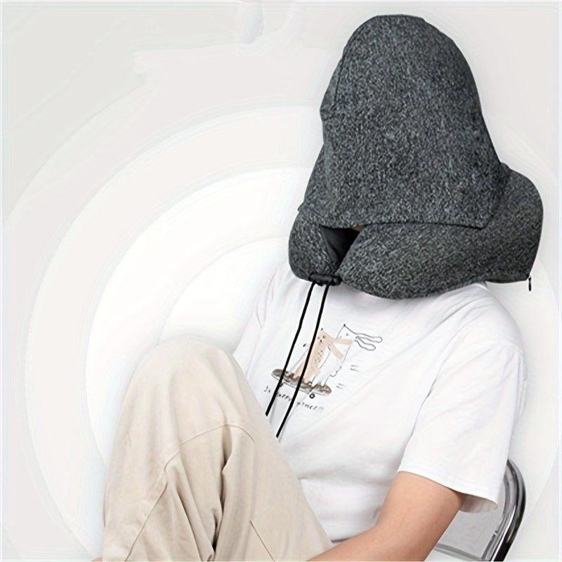 Memory Foam U Shaped Travel Pillow with Detachable Hood Neck Support