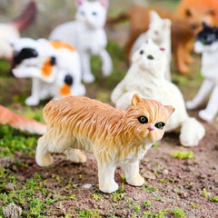 Realistic Grey & Orange Cat Figurine Set, Cat Flower Cat Home Decorations