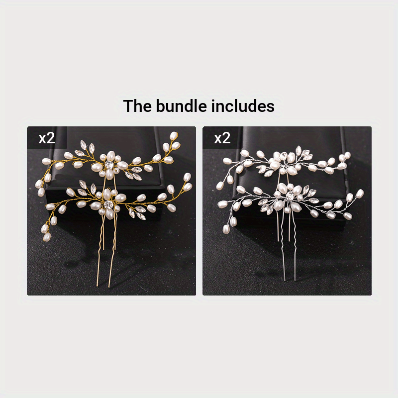 2pcs Pearl & Rhinestone U Hairpins for Bridal Updos & Parties