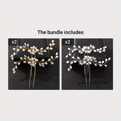 2pcs Pearl & Rhinestone U Hairpins for Bridal Updos & Parties