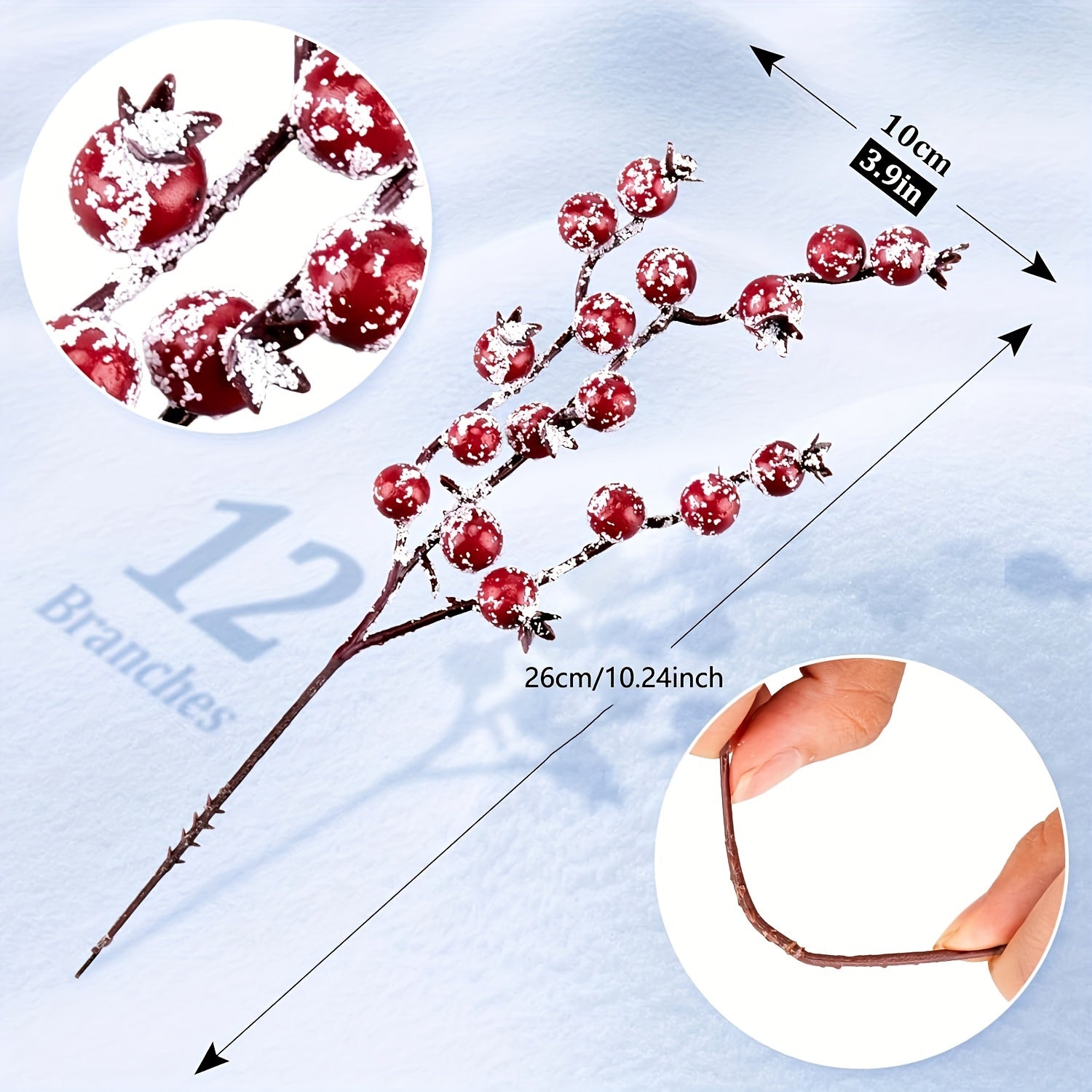 8pcs Red Artificial Berry Picks for Christmas Tree Wreath Garland Decor