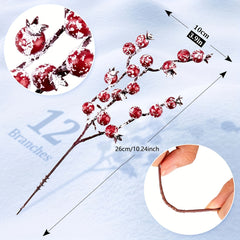 8pcs Red Artificial Berry Picks for Christmas Tree Wreath Garland Decor