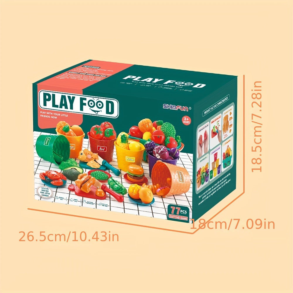 SHIMFUN Play Food Kitchen Playset for Toddlers Cutting Board Fruits Vegetables