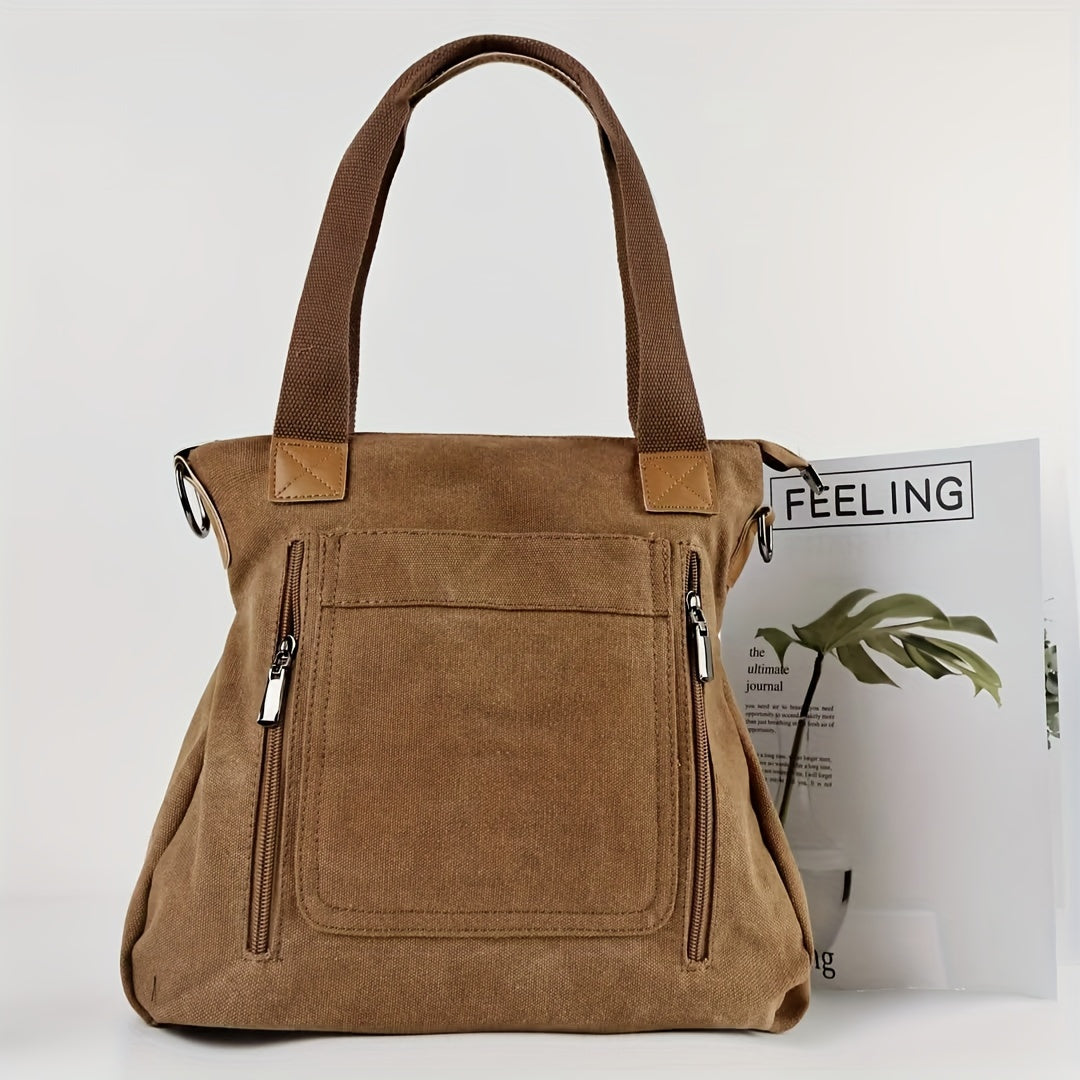 Vintage Canvas Shoulder Bag Crossbody Tote for Work School Shopping Gray