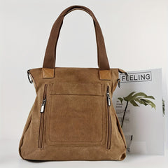 Vintage Canvas Shoulder Bag Crossbody Tote for Work School Shopping Gray