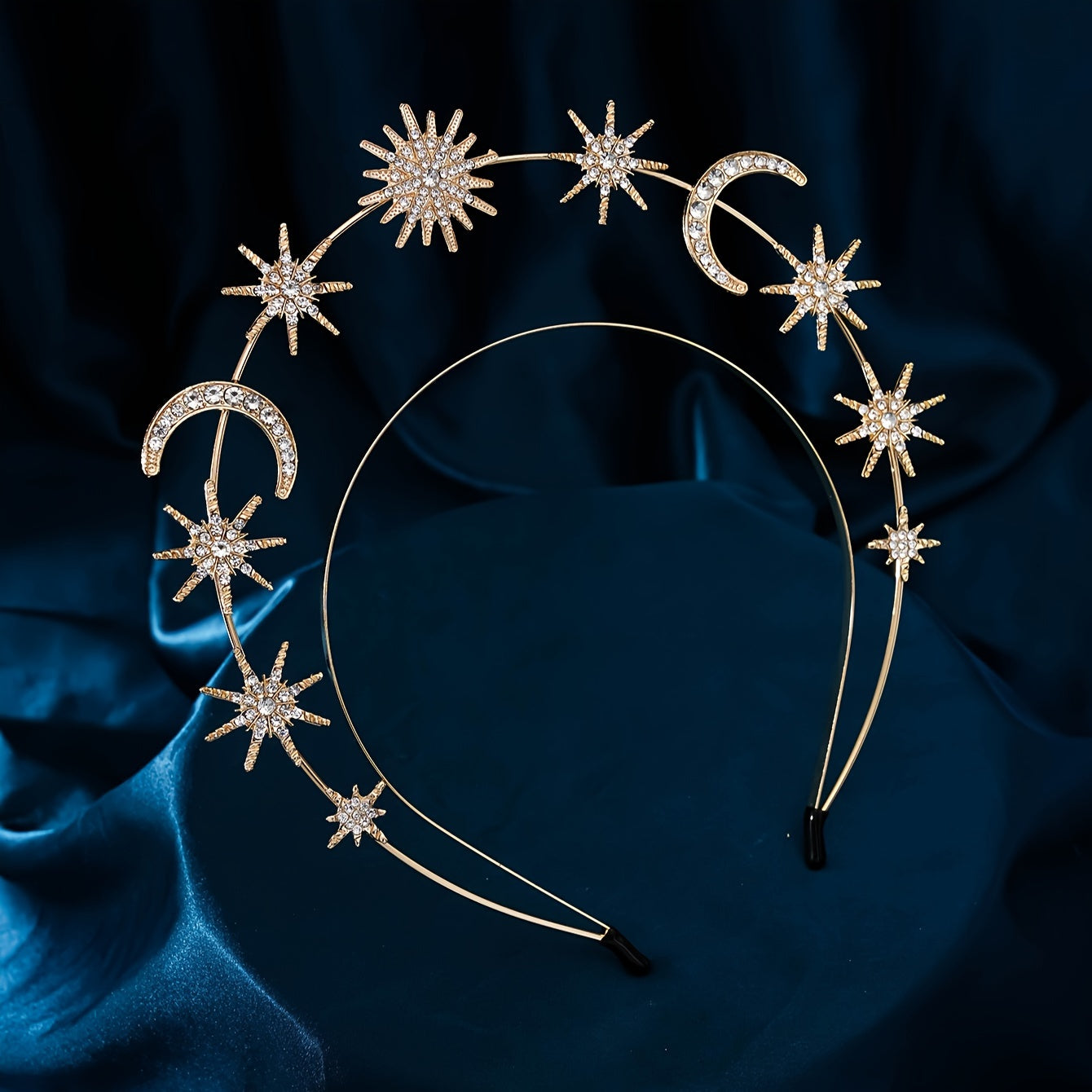 Glam Star & Moon Headband Alloy Crystal Accent Comfortable Wear