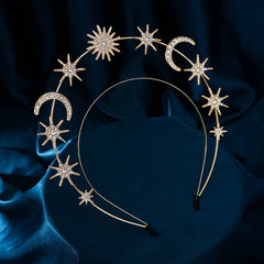 Glam Star & Moon Headband Alloy Crystal Accent Comfortable Wear