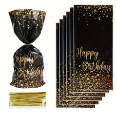 50pcs Small Golden Cellophane Treat Bags Dot Goodie Bags With Twist Ties