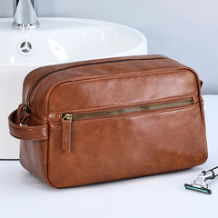 British Style Men's Cosmetic Bag Travel Toiletry PU Leather Bathroom Kit