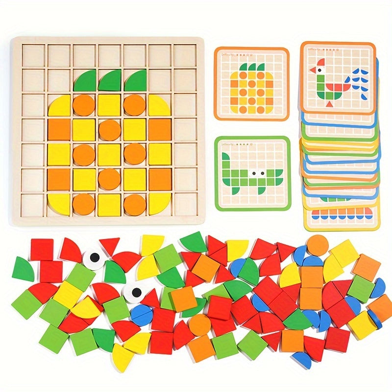 Early Education Puzzle Wooden Three dimensional Mosaic Puzzle Building Blocks