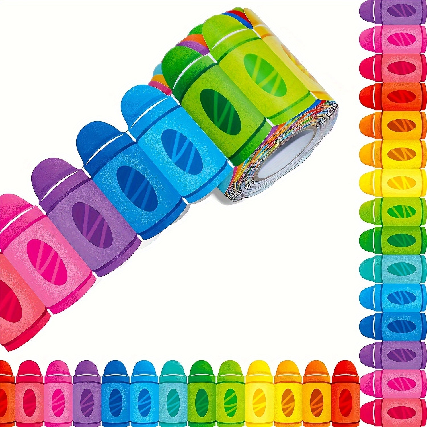 60 Ft Vibrant Crayon Die Cut Rolled Border Sticker Back to School Decoration