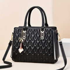 Large Capacity Womens Handbag Ruched & Embossed PU Leather Purse