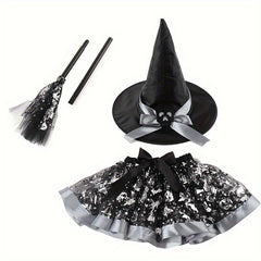 Halloween Witch Costume Funky Skirt Hat Wand