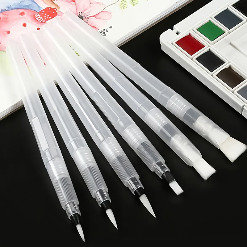 6pcs Watercolor Come Water Pen Flat Head Calligraphy Painting Practice