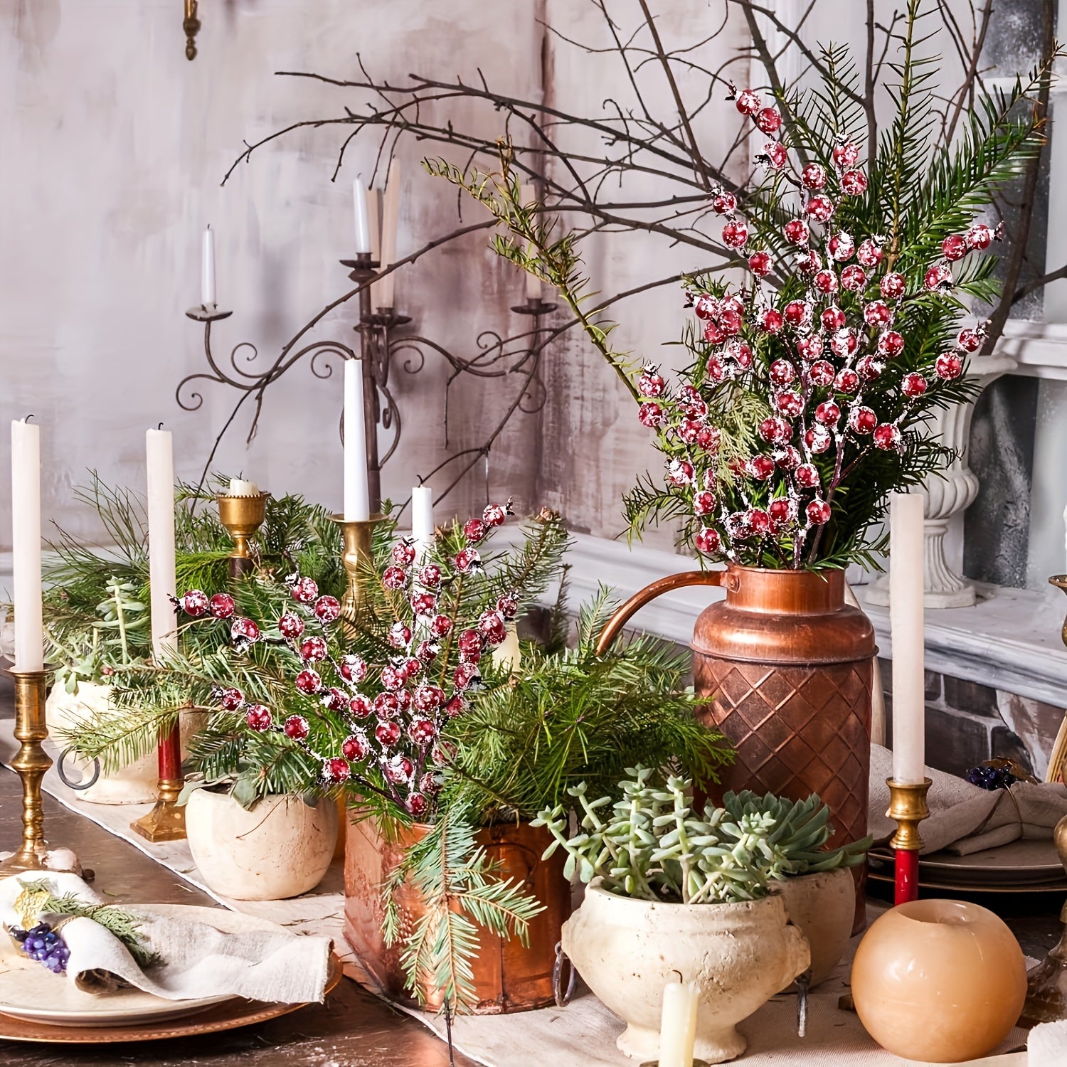 8pcs Red Artificial Berry Picks for Christmas Tree Wreath Garland Decor