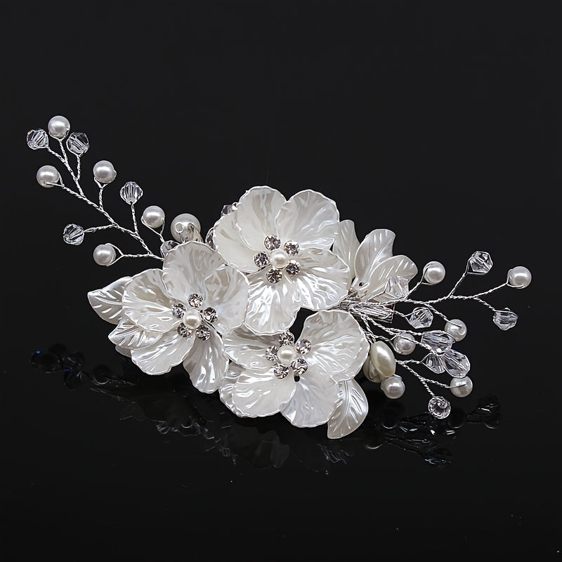Glitter Flower Hair Comb Silver Rhinestones Butterfly & Flower Hair Clip