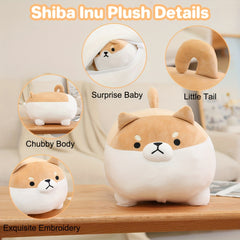 16" Shiba Inu Plush Toy with 4 Babies in Tummy, Soft Cuddly Stuffed Animal