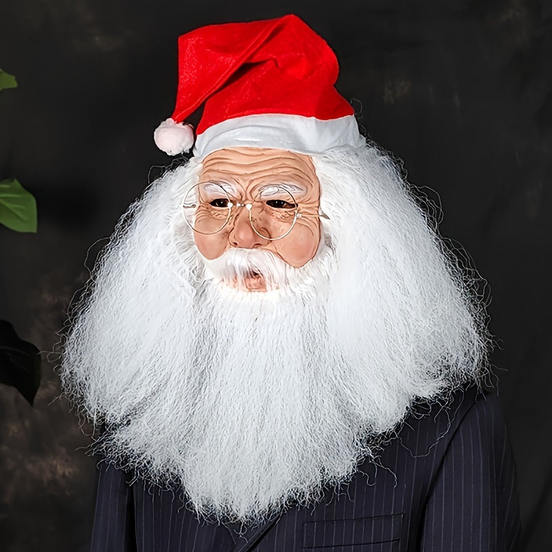 Latex Santa Mask with Realistic Beard for Christmas Cosplay
