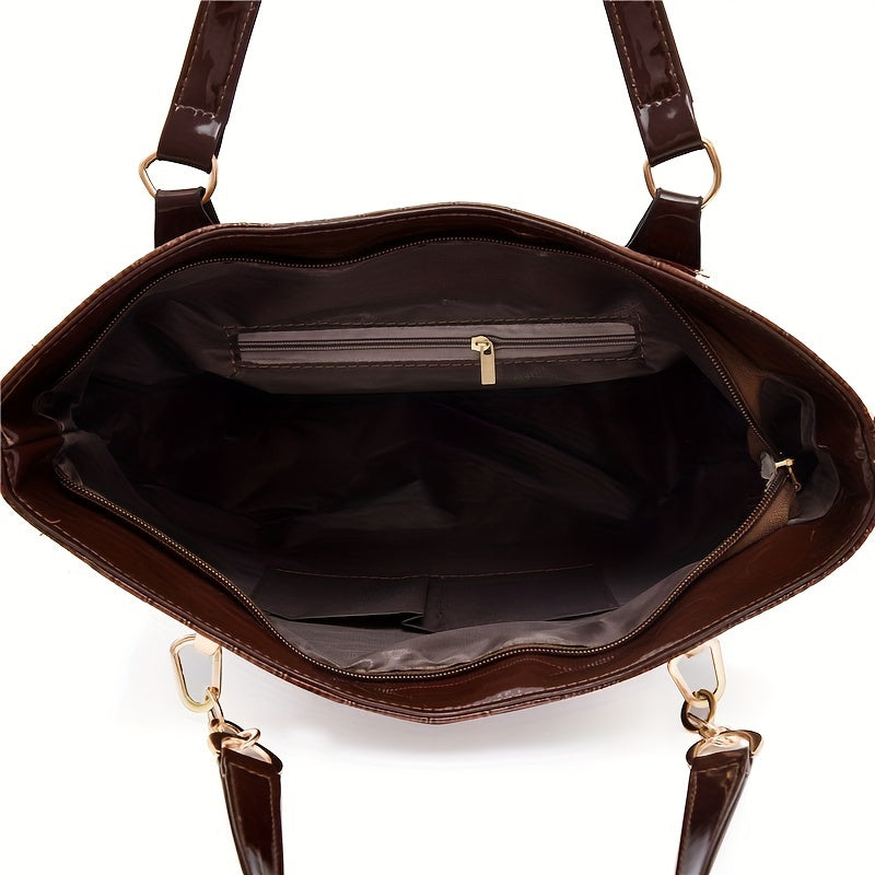 6 Pc Crocodile Pattern Bag Set Women's Shoulder Tote Handbag