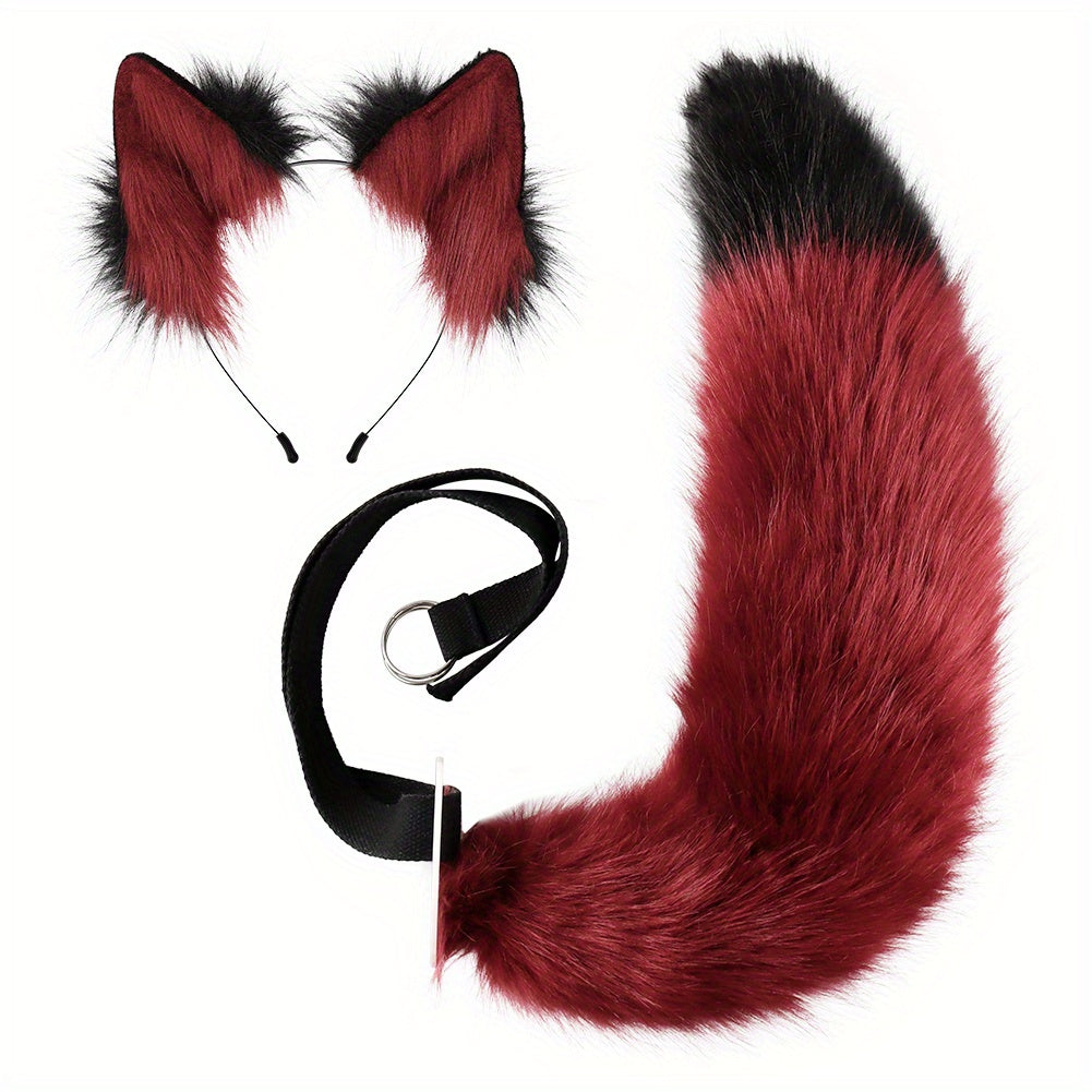 Fox Wolf Beast Ear Hair Hoop Cosplay Tail Set Halloween Furry Plush Gift