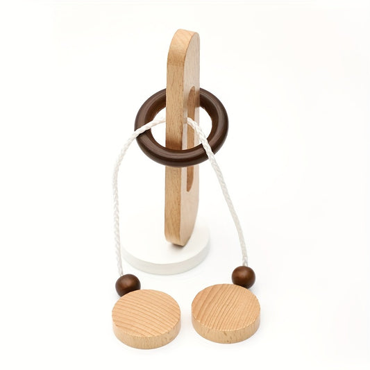 Wooden Brain Teaser Game with Ancient Locks Classic Magic Ring Puzzle Toy